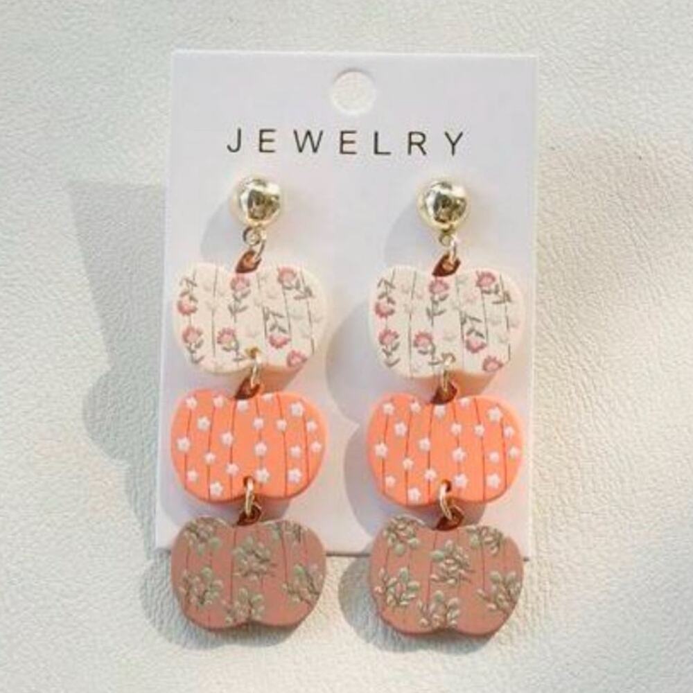 #06 Cute Pair of Colorful Stacked PumpkinDangle Fall Earrings